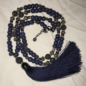 Kendra Scott beaded tassel necklace navy